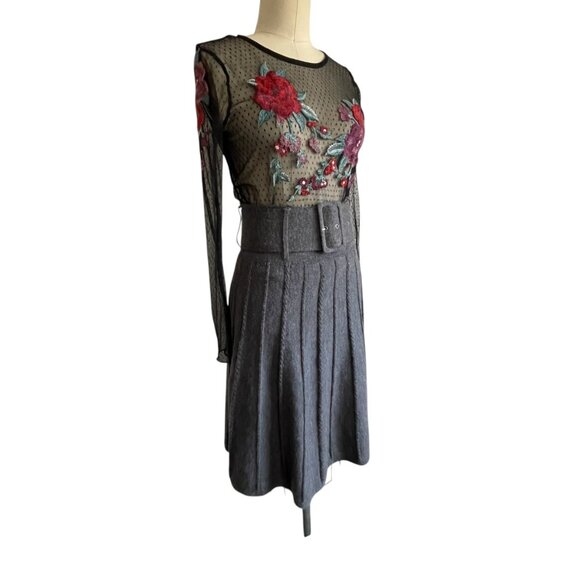 Lapis Gray Pin Pleat Knit Swing Skirt - M - Picture 4 of 7